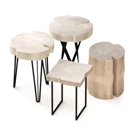 Set of wooden tables made of slab stump